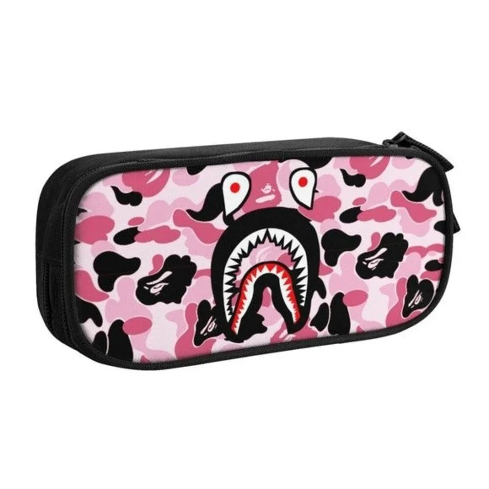 NWOT Camouflage Shark Camo Pencil Case for Boys Girls Kids Teen Pen Bag Box Pink